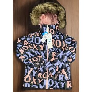 NWT Girls Roxy All Over Print Hooded Coat Ski Snowboarding Parka Sz 8 Small $159